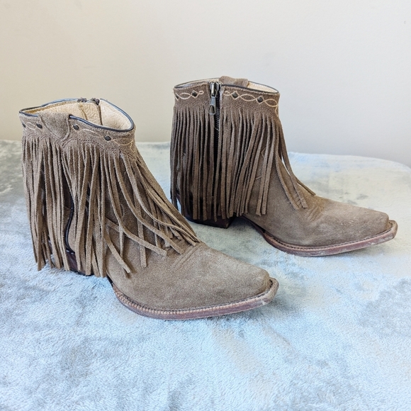 J.B Dillon Brown Suede Fringe Cowboy Low Boots Festival Western - Picture 1 of 16
